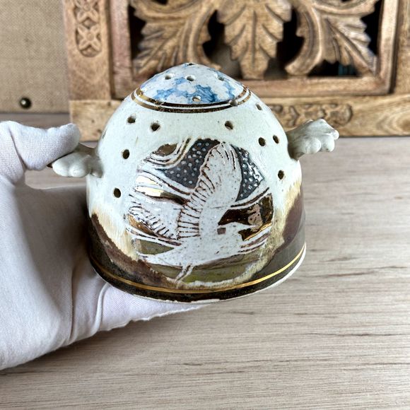 Unique Ceramic White Clay Tea-light Candle Holder Artisan Pottery Signed 4" H - Picture 9 of 15